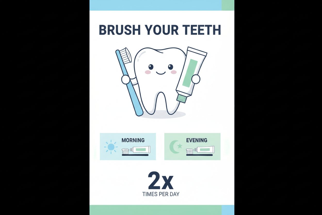 Diagramă informativă despre frecvența corectă a spălatului pe dinți pentru un zâmbet alb și sănătos