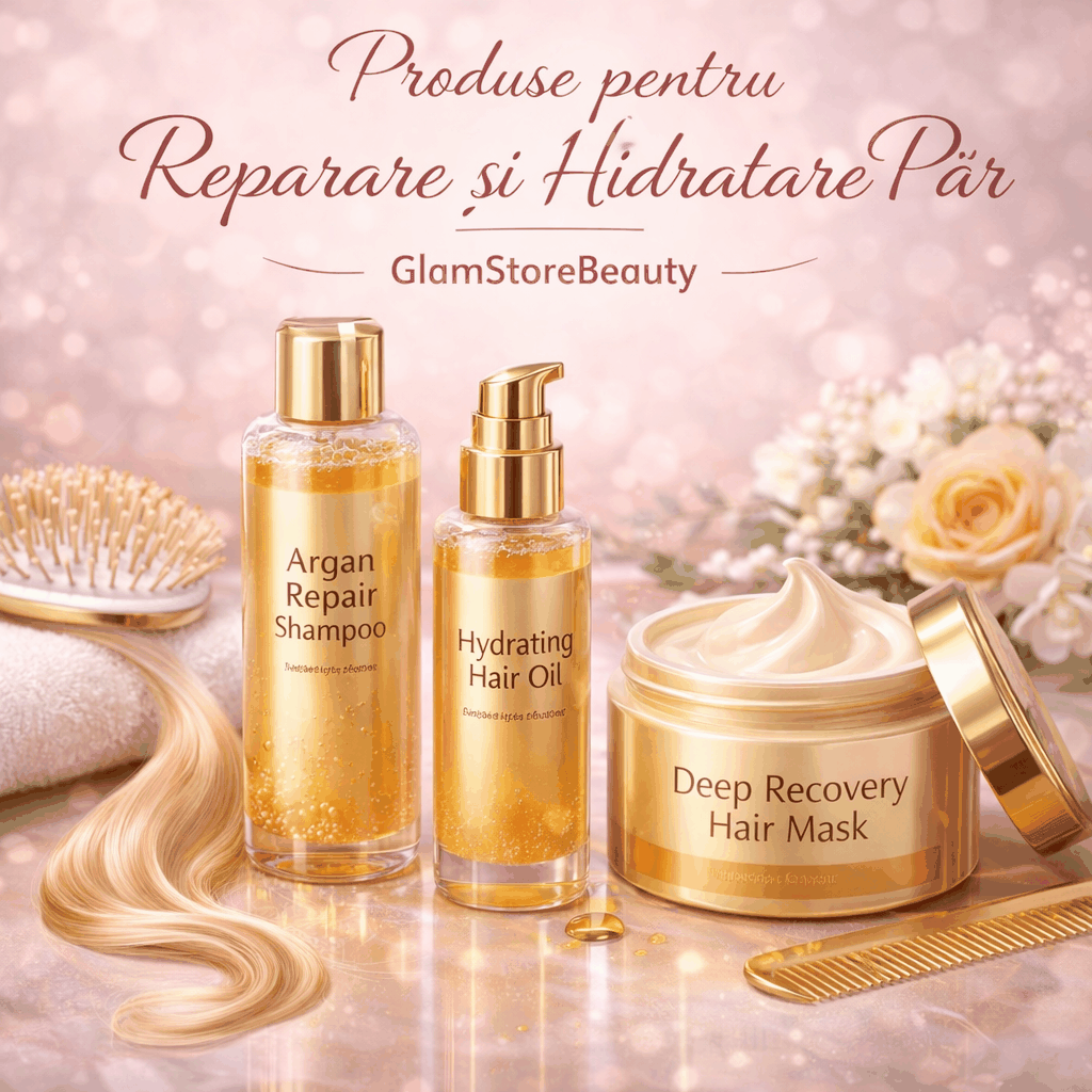 Produse pentru reparare și hidratare păr de la GlamStore cu șampoane și spray-uri pentru păr subțire și uscat