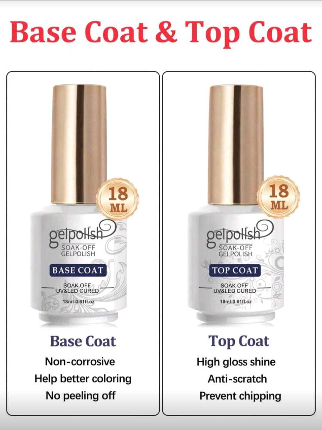 Set Base Coat and Top Coat nail polish for long-lasting manicure with professional shine and protection