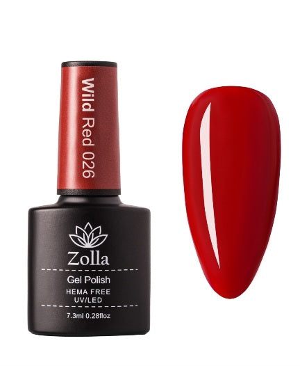 Gel unghii roșu Zolla Wild Red 026 oja semipermanentă profesională UV LED HEMA Free 7.3ml