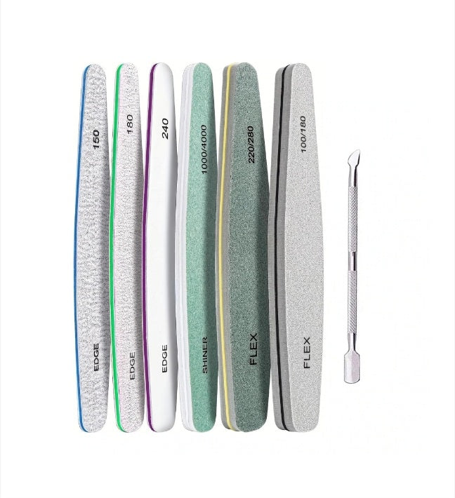 Kit 6 pile profesionale pentru manichiură + empingator cuticule