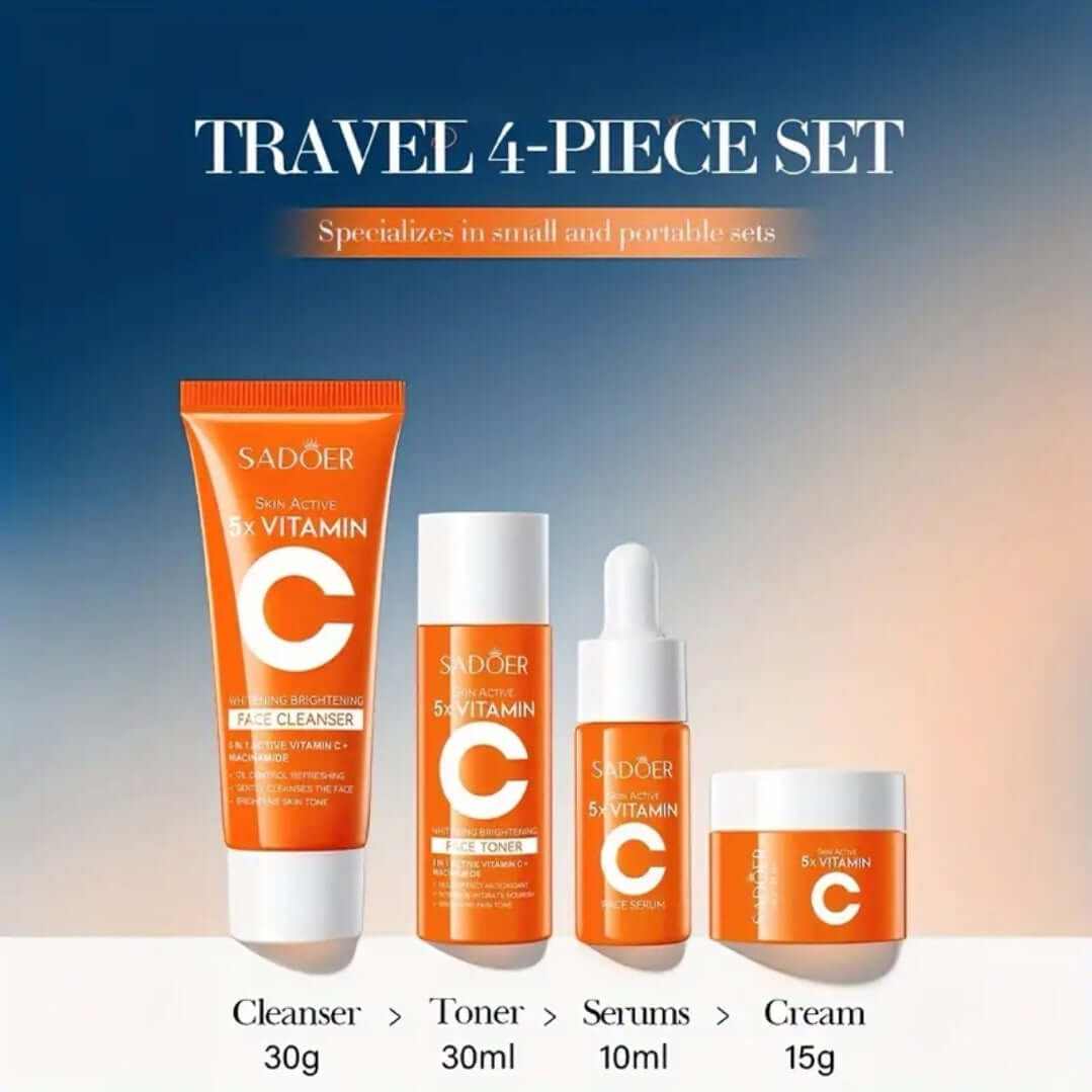 Kit pentru ingrijire faciala complet cu Vitamina C, set skincare professional pentru ten luminos, hidratat si uniformizat