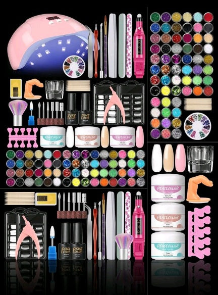 kit profesional unghii gel uv led complet cu lampa freza si accesorii nail art