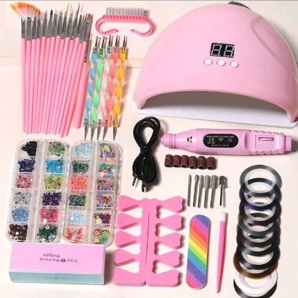 kit unghii uv led cu lampa digitala freza si accesorii nail art pentru incepatori
