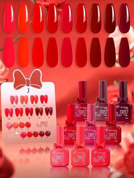 Set gel colorat pentru unghii 15ml cu capac cu fundă de Ziua Îndrăgostiților, 9 bucăți, cadou pentru fete