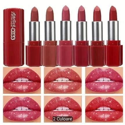 Set complet 6 rujuri Sun Sugar KISS toate nuanțele de la 01 la 06 cu sclipici diamant

