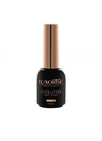 Recipient de sticla mică neagra cu gel top coat luxorise de 10 ml