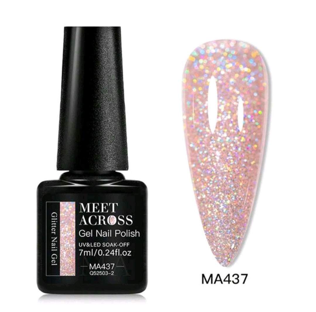 Gel unghii strălucitor cu sclipici șampanie, lac elegant pentru manichiură rafinată