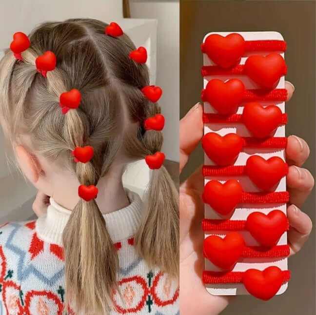 Set de 10 elastice pentru păr cu inimioare roșii pentru fete, accesorii ideale pentru uz zilnic și cadouri școlare